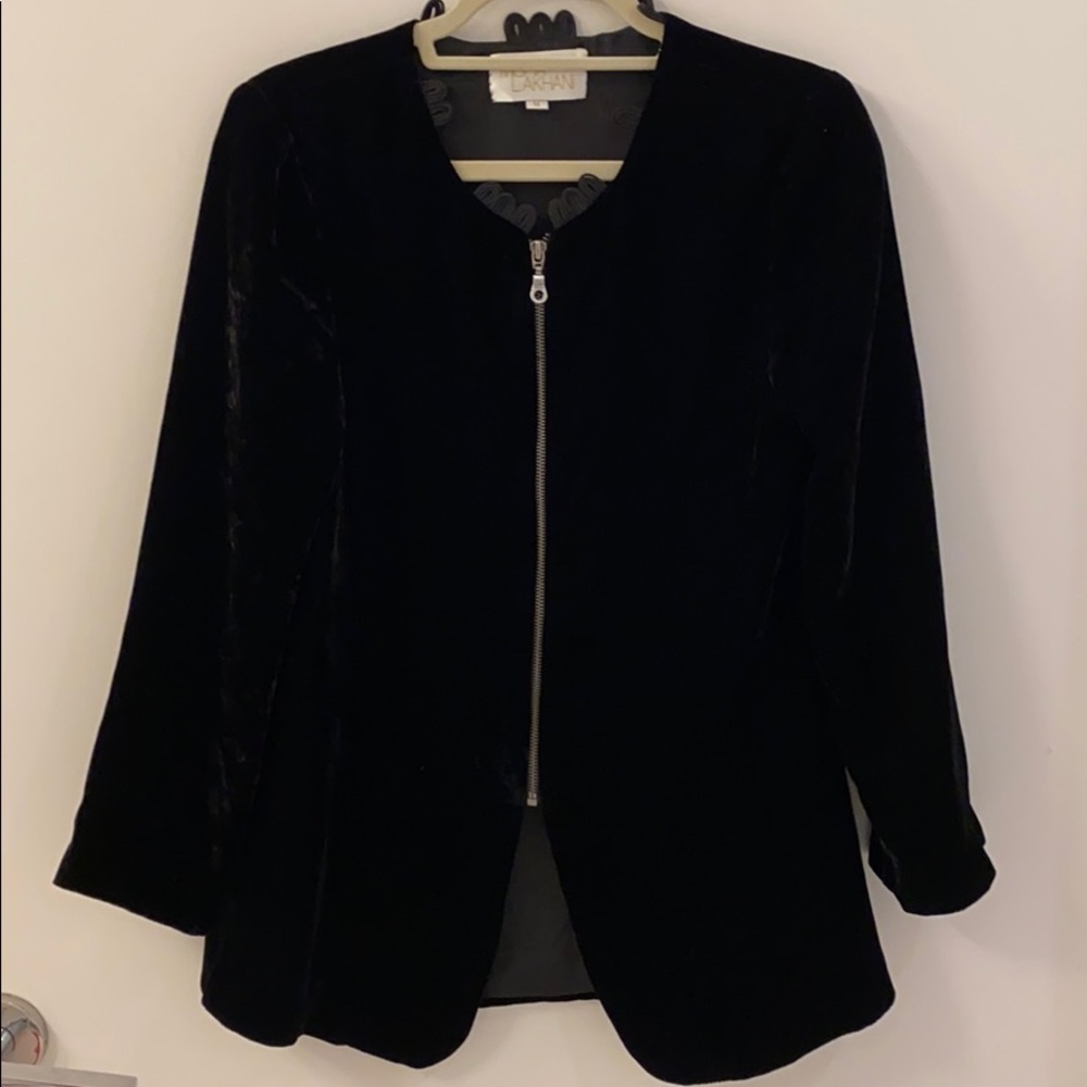 Black long sleeve velvet zip up top